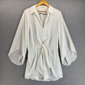 Ramy Brook Penny Bell Sleeve Mini Dress White Tie Front LS Collar Womens Size L?